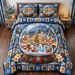 Village 3 Piece Quilted Bedding Set Christmas Gift For Holiday Decor Lovers