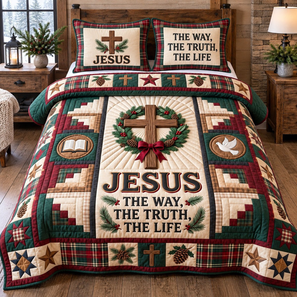 Christian Faith 3 Piece Quilted Bedding Set Gift For Christians