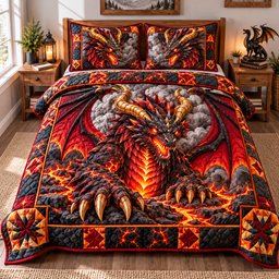 Dragon Fantasy Realm 3 Piece Quilted Bedding Set Gift For Fantasy Lovers