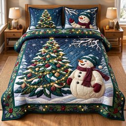 Snowman 3 Piece Quilted Bedding Set Christmas Gift For Holiday Decor Lovers