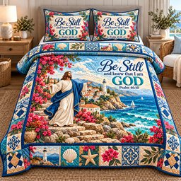 Be Still and Know 3 Piece Quilted Bedding Set Gift For Christians
