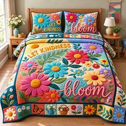 Let Kindness Bloom 3 Piece Quilted Bedding Set Gift For Flower Lovers