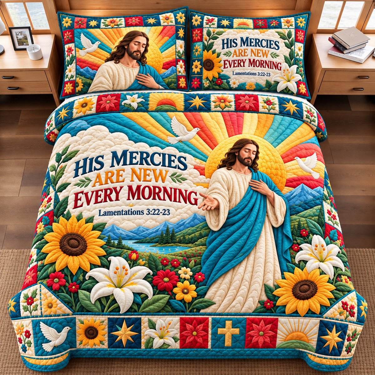 God Bible Blessing 3 Piece Quilted Bedding Set Gift For Christians