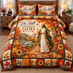 Be Still and Know 3 Piece Quilted Bedding Set Gift For Christians