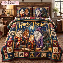 Magical Wizard Horses 3 Piece Quilted Bedding Set Gift For Horse Lovers