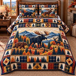 Forest Patchwork 3 Piece Quilted Bedding Set Gift For Nature Lovers