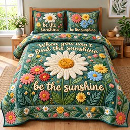Be the Sunshine 3 Piece Quilted Bedding Set Gift For Flower Lovers