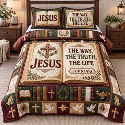 Christian Faith 3 Piece Quilted Bedding Set Gift For Christians