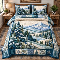 Winter Mountain 3 Piece Quilted Bedding Set Gift For Nature Lovers