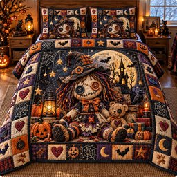 Voodoo Doll 3 Piece Quilted Bedding Set Gift For Gothic Decor Lovers