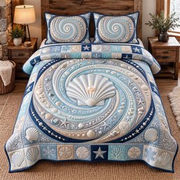 Ocean Pearl Shell Beach 3 Piece Quilted Bedding Set Gift For Beach Lovers