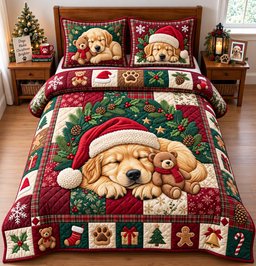 Sleeping Golden Retriever 3 Piece Quilted Bedding Set Gift For Dog Lovers