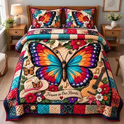Butterfly Country Memories 3 Piece Quilted Bedding Set Gift For Butterfly Lovers