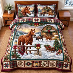 Farm Horse 3 Piece Quilted Bedding Set Gift For Horse Lovers