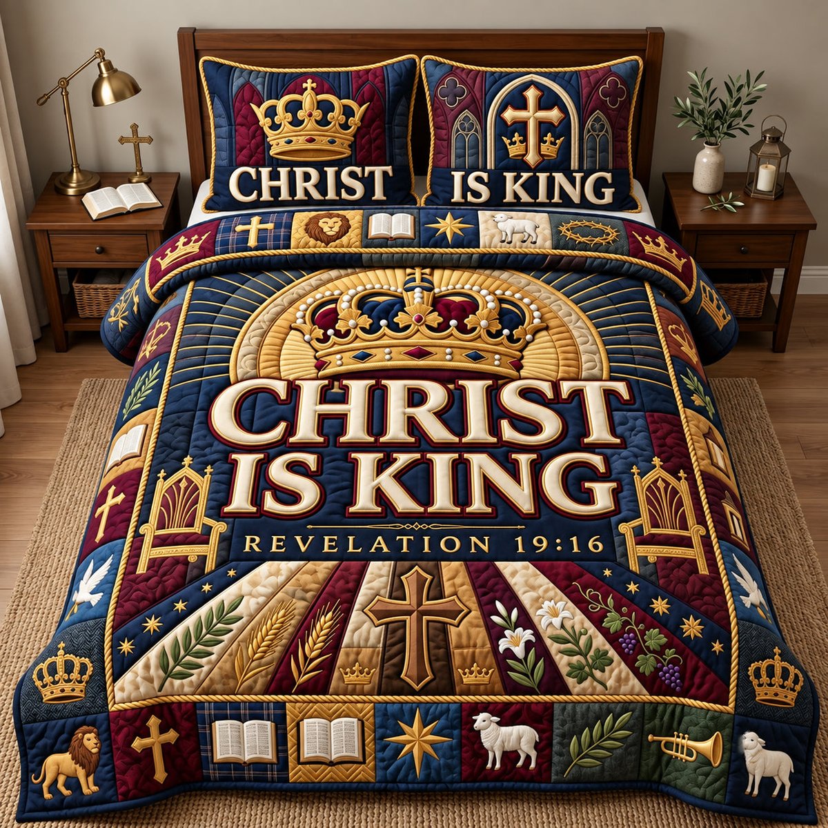 Christ Is King Hummingbird 3 Piece Quilted Bedding Set Gift For Bird Lovers
