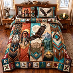 Native Eagle 3 Piece Quilted Bedding Set Gift For Home Decor Lovers
