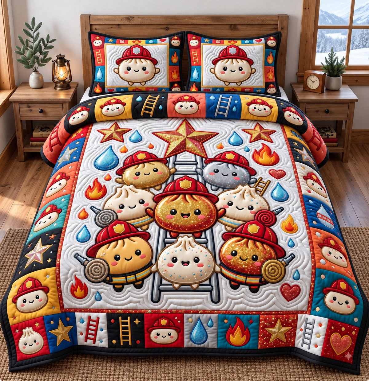 Dumpling Lover 3 Piece Quilted Bedding Set Gift For Home Decor Lovers