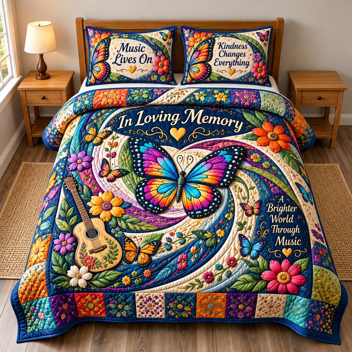 In Loving Memory Butterfly 3 Piece Quilted Bedding Set Gift For Butterfly Lovers
