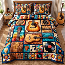 Guitar Lover 3 Piece Quilted Bedding Set Gift For Music Lovers