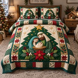 Tree Nativity 3 Piece Quilted Bedding Set Christmas Gift For Christians