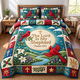 Cardinal Christian 3 Piece Quilted Bedding Set Gift For Bird Lovers