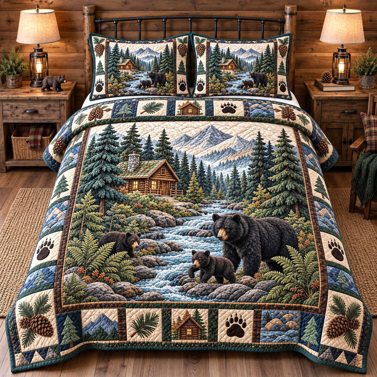 Forest Charm 3 Piece Quilted Bedding Set Gift For Nature Lovers