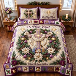 Holy Cross 3 Piece Quilted Bedding Set Gift For Christians