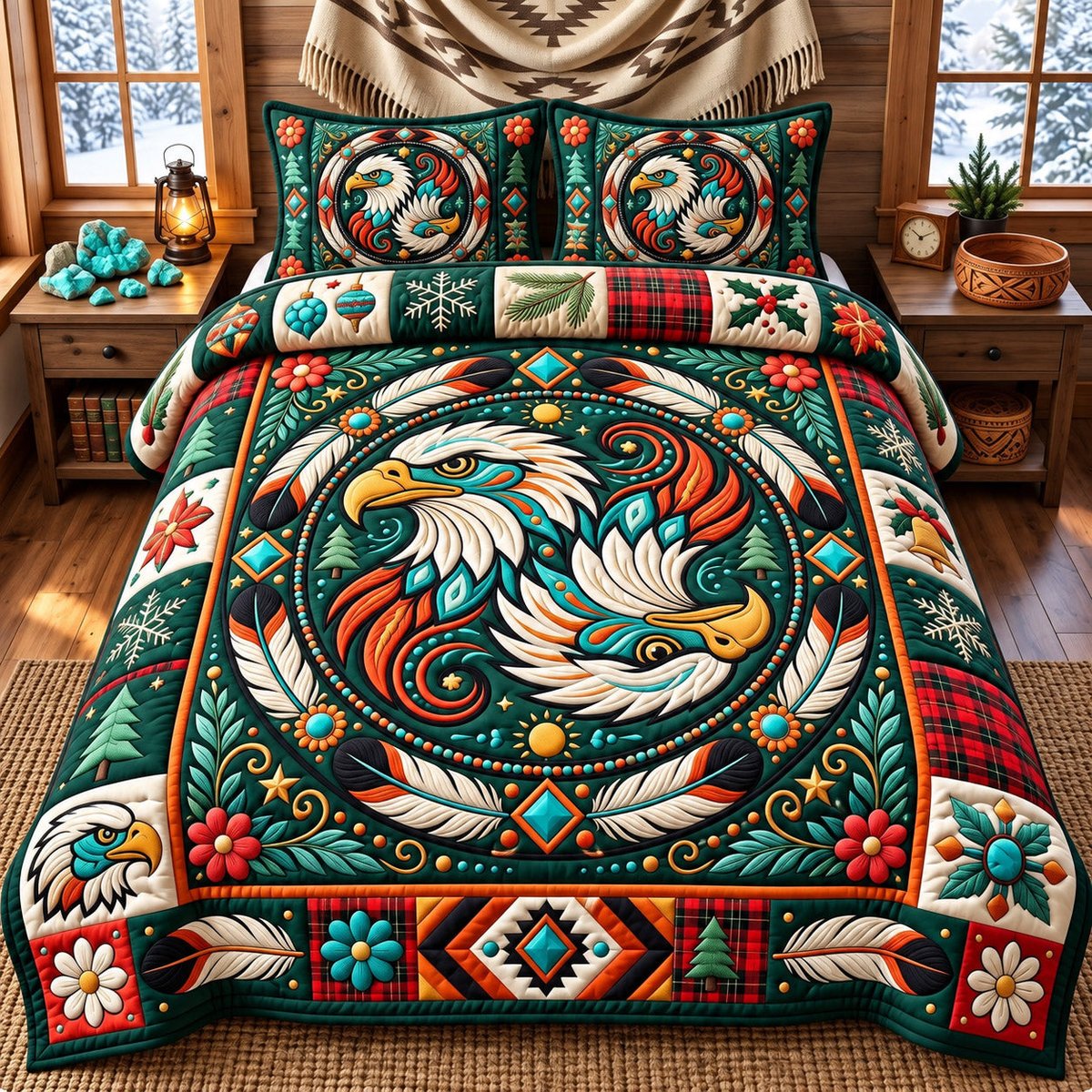 Eagle Spirit 3 Piece Quilted Bedding Set Gift For African American Heritage Lovers