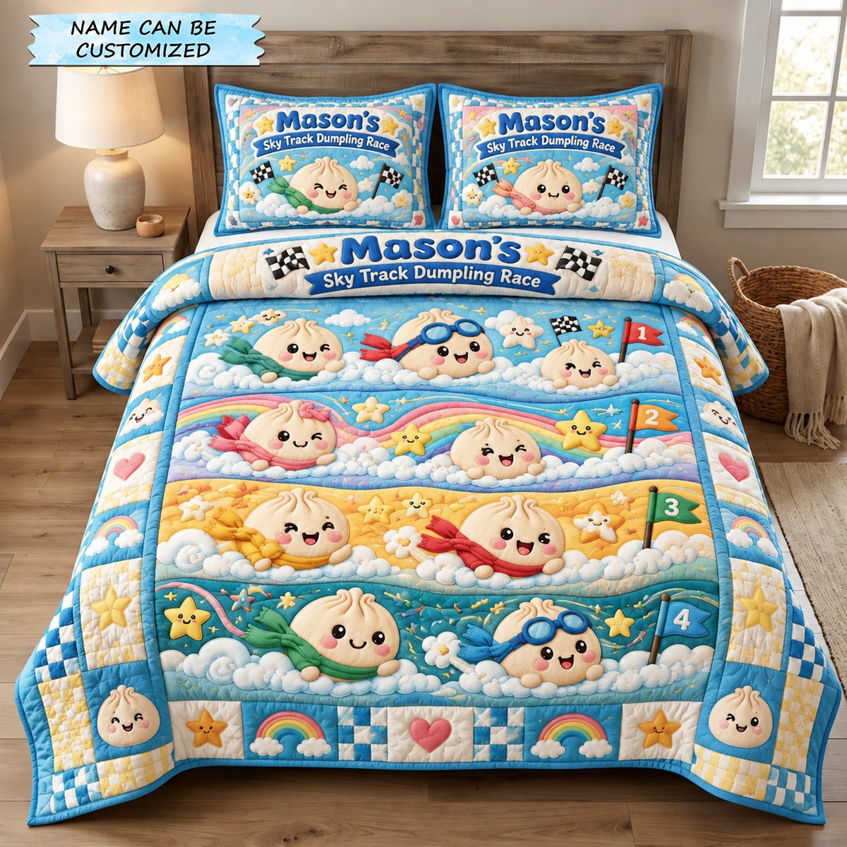 Dumpling Sky Race 3 Piece Quilted Bedding Set Gift For Home Decor Lovers