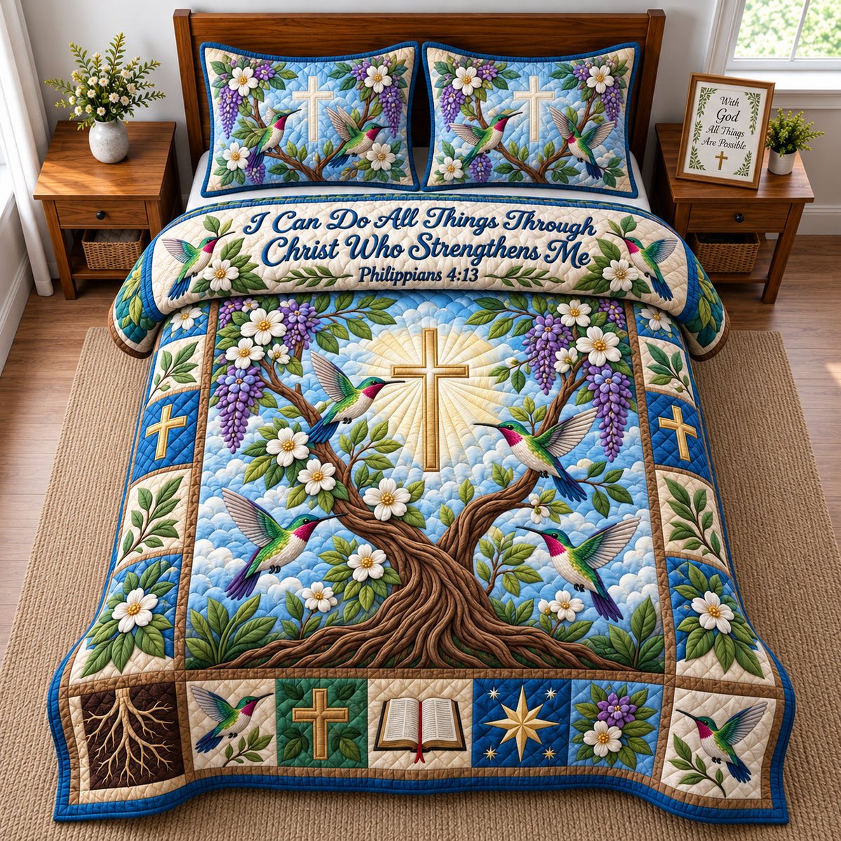 I Can Do All Things 3 Piece Quilted Bedding Set Gift For Bird Lovers