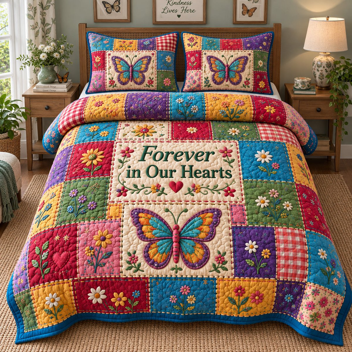 Forever in Our Hearts 3 Piece Quilted Bedding Set Gift For Butterfly Lovers