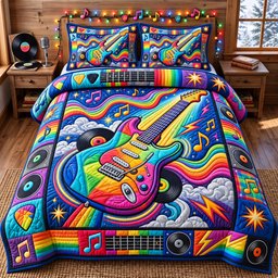 Guitar Lover 3 Piece Quilted Bedding Set Gift For Music Lovers