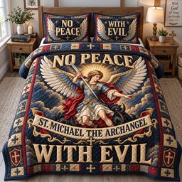 No Peace with Evil 3 Piece Quilted Bedding Set Gift For Christians