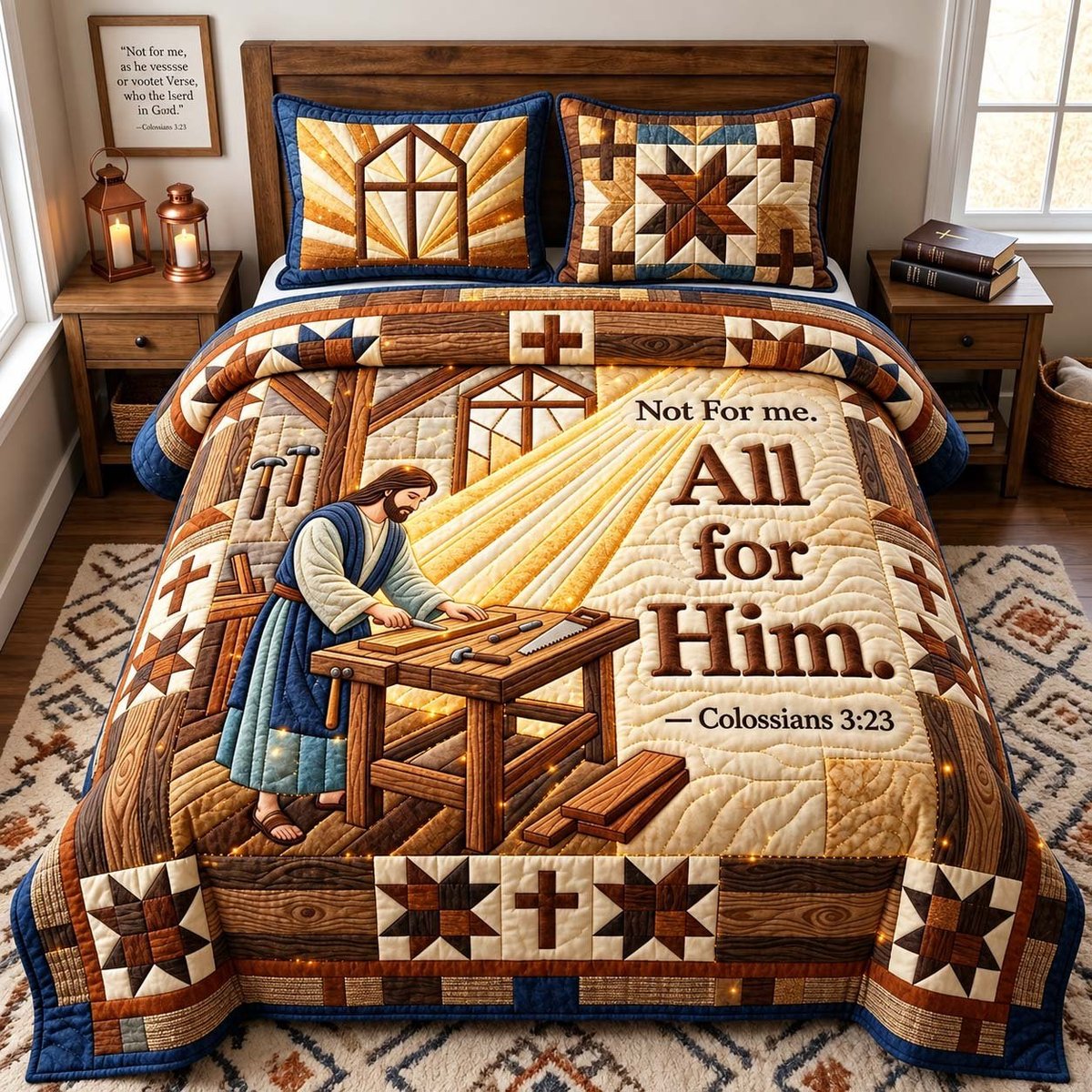 All for Him Christian 3 Piece Quilted Bedding Set Gift For Christians