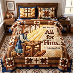All for Him Christian 3 Piece Quilted Bedding Set Gift For Christians