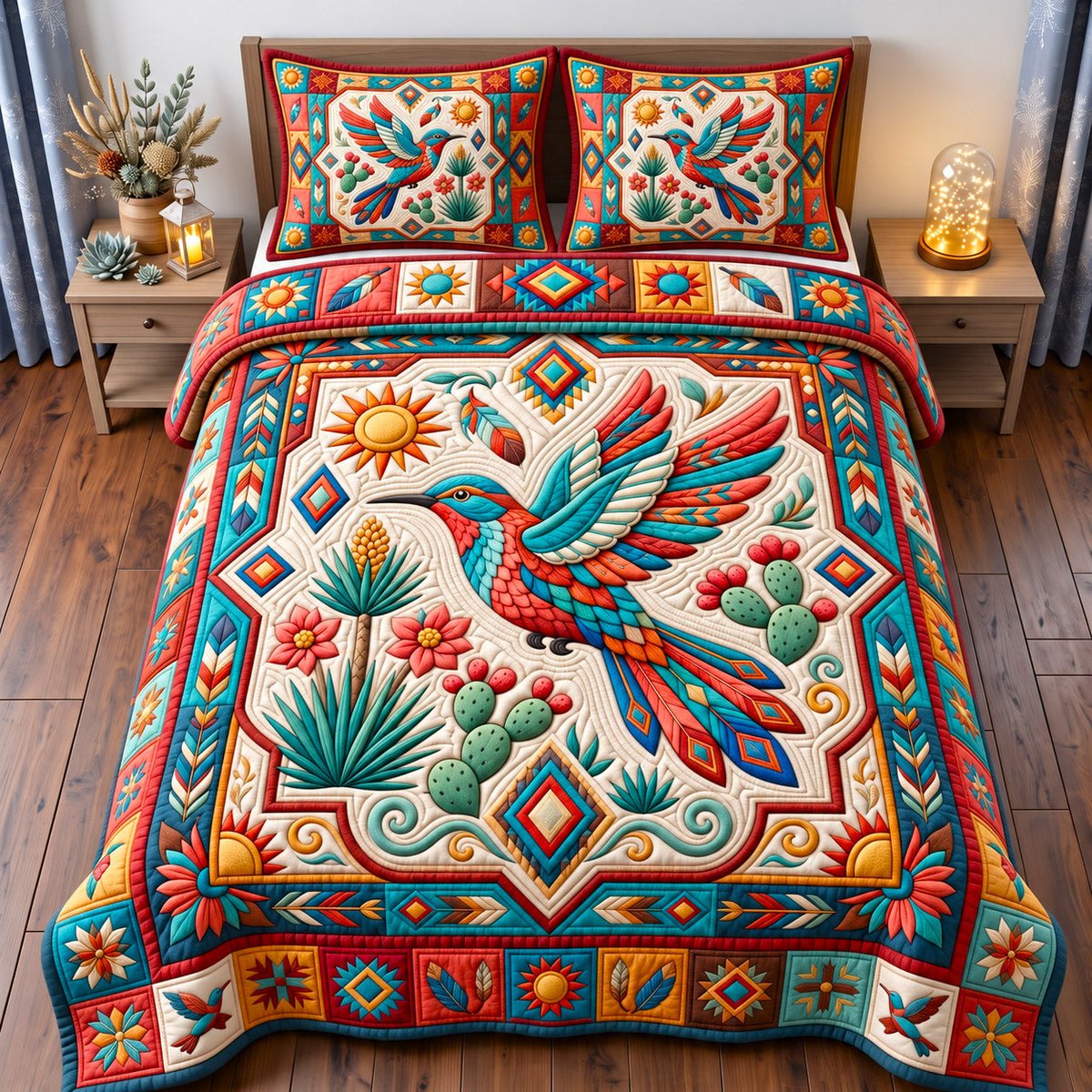 Sacred Bird 3 Piece Quilted Bedding Set Gift For Bird Lovers