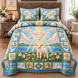 Lamb of God 3 Piece Quilted Bedding Set Gift For Christians