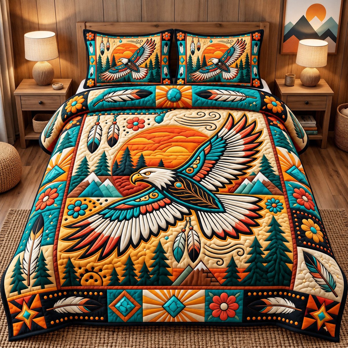 Eagle Spirit 3 Piece Quilted Bedding Set Gift For African American Heritage Lovers