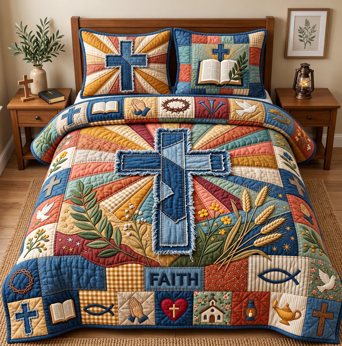 Faith Hummingbird 3 Piece Quilted Bedding Set Gift For Christians