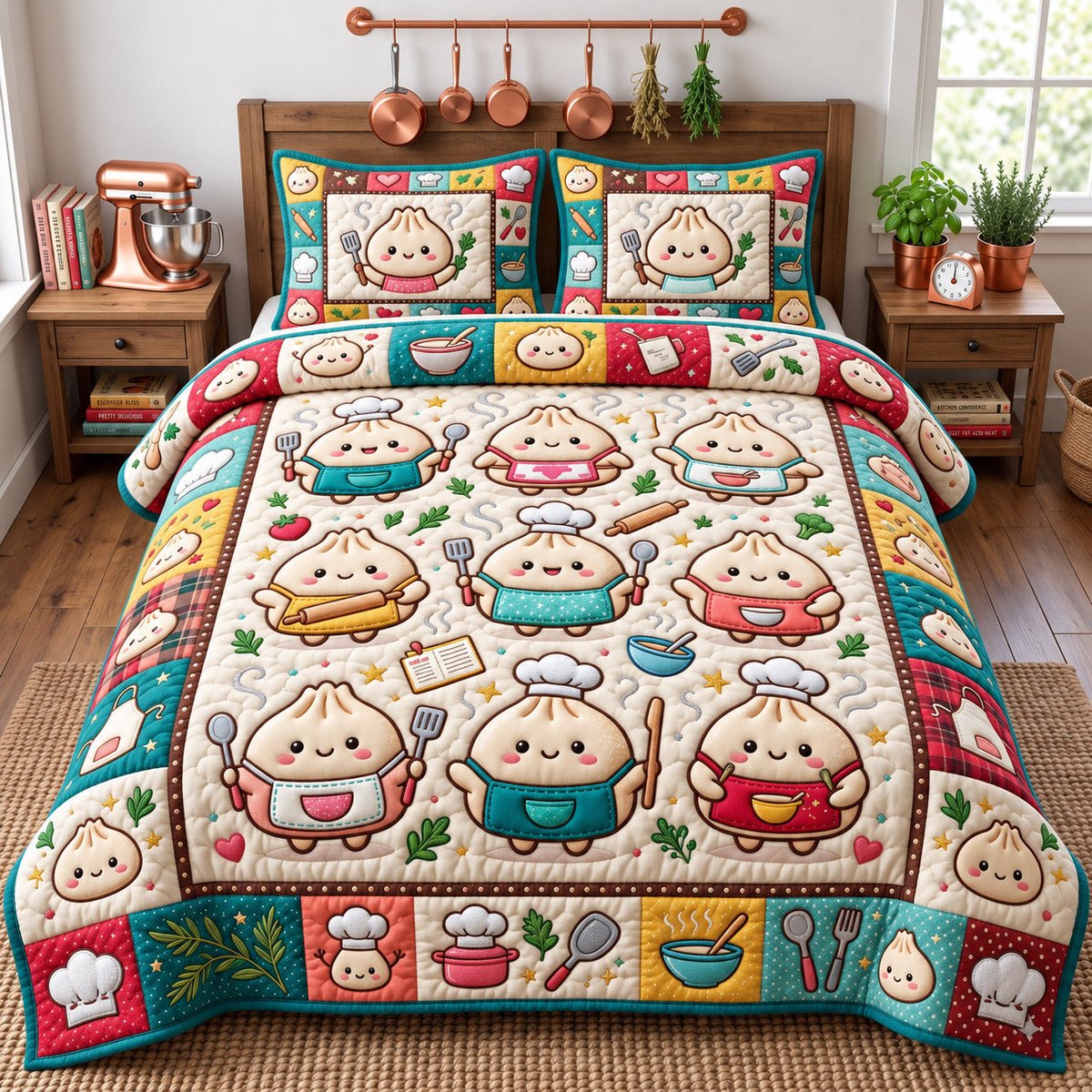 Dumpling Lover 3 Piece Quilted Bedding Set Gift For Home Decor Lovers
