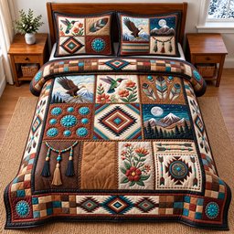 Native Patchwork 3 Piece Quilted Bedding Set Gift For Home Decor Lovers