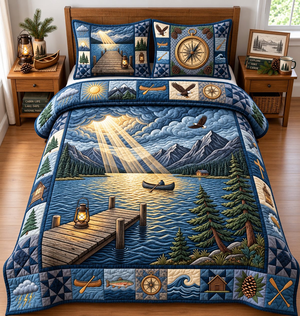 Sun Rays Deer 3 Piece Quilted Bedding Set Gift For Hunters