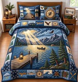 Sun Rays Deer 3 Piece Quilted Bedding Set Gift For Hunters