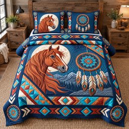 Tribal Horse Spirit 3 Piece Quilted Bedding Set Gift For Horse Lovers