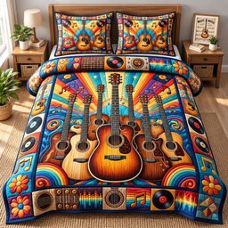 Guitar Lover 3 Piece Quilted Bedding Set Gift For Music Lovers