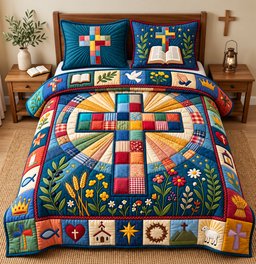 Christian Faith 3 Piece Quilted Bedding Set Gift For Christians