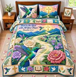 Trust in the Lord 3 Piece Quilted Bedding Set Gift For Bird Lovers