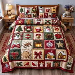 Patchwork 3 Piece Quilted Bedding Set Christmas Gift For Holiday Decor Lovers