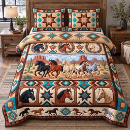 Tribal Horse Spirit 3 Piece Quilted Bedding Set Gift For Horse Lovers