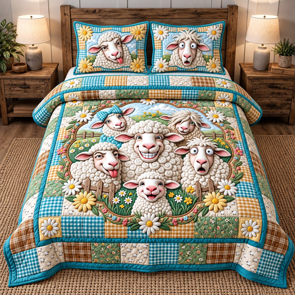 Sunny Daisy Smiles 3 Piece Quilted Bedding Set Gift For Flower Lovers